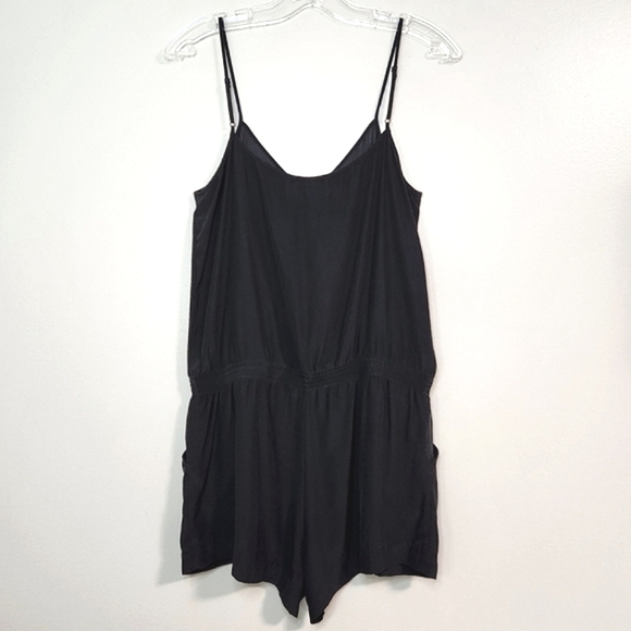 FINAL💲🔥Parker Black 100% Silk V-Neck Spaghetti Strap Romper, Size L ~ EUC - Picture 2 of 7